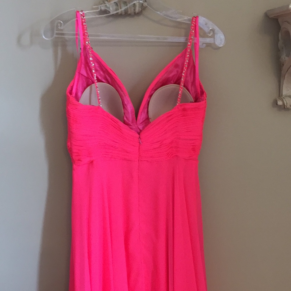 Neon coral pink gown rhinestone detail - Picture 4 of 6
